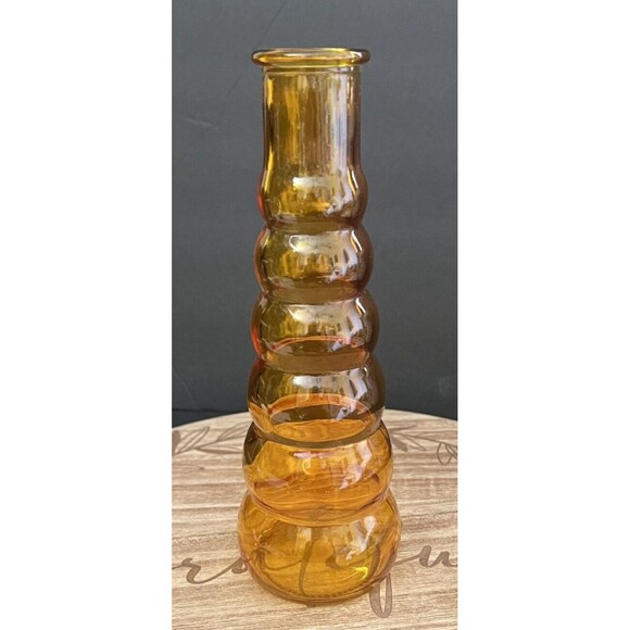 Vintage Mid Century Modern Amber Graduated Glass Bubble Vase Retro Decor 8.5" - Picture 1 of 6